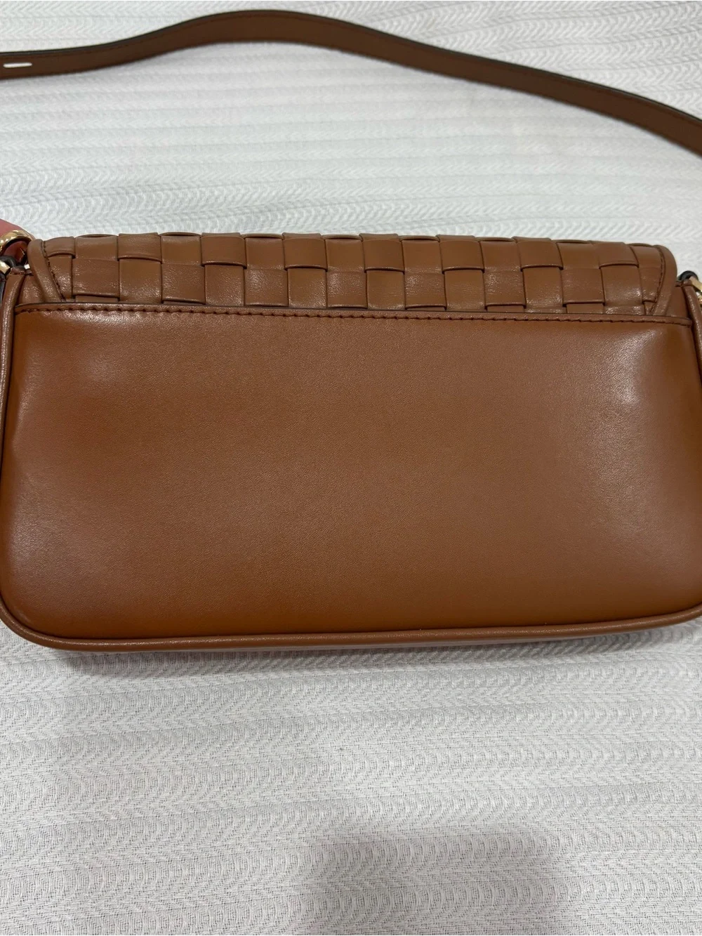 Michael Kors Tan Woven Leather Crossbody with Gold Hardware